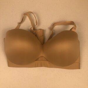 Lane Bryant Cacique Plunge T-Shirt Bra‎ 42D Beige Underwire Padded Sheer Detail